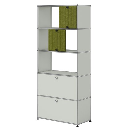USM Haller filing shelf with 2 flaps, top without back panels with two USM Haller Soft Panels, vertical