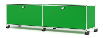 USM Haller TV-/HiFi-Lowboard, Customisable, USM green, With 2 drop-down doors, With cable entry hole bottom centre
