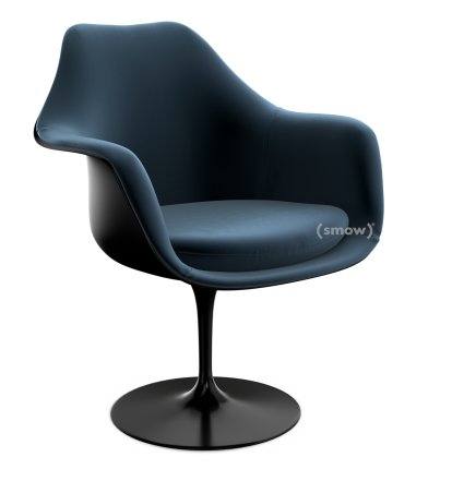 Saarinen Tulip Armchair, Static, Upholstered inner shell and seat cushion, Black, Night Blue (Eva 170)