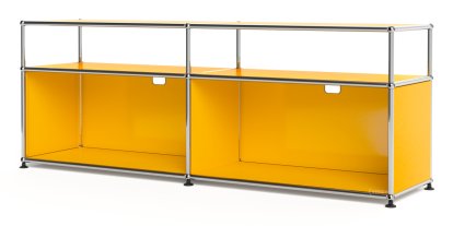 USM Haller Lowboard L with Extension, Customisable, Golden yellow RAL 1004, Open, With cable entry hole top centre