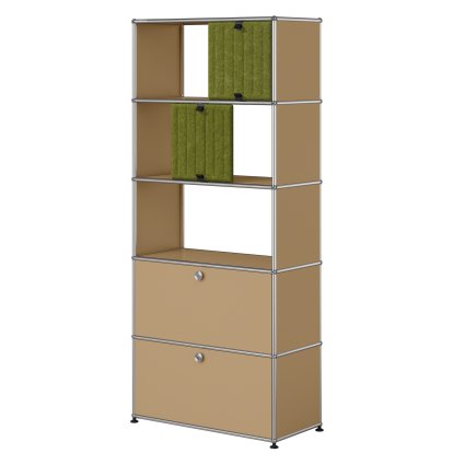 USM Haller filing shelf with 2 flaps, top without back panels with two USM Haller Soft Panels, vertical, USM beige, Green / Light green