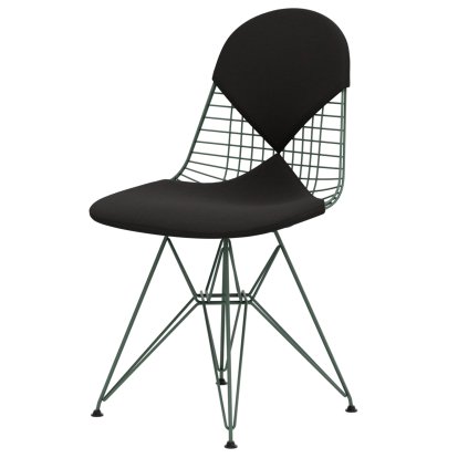 Wire Chair DKR , Powder-coated eames sea foam green, Seat and backrest cushion (Bikini), Dark grey