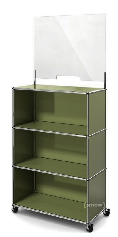 USM Haller Counter M with Security Screen, Olive green RAL 6003, With castors