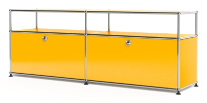 USM Haller Lowboard L with Extension, Customisable, Golden yellow RAL 1004, With 2 drop-down doors, With cable entry hole bottom centre