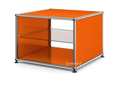 USM Haller Side Table with Side Panels, 50 cm, with interior glass panel, Pure orange RAL 2004