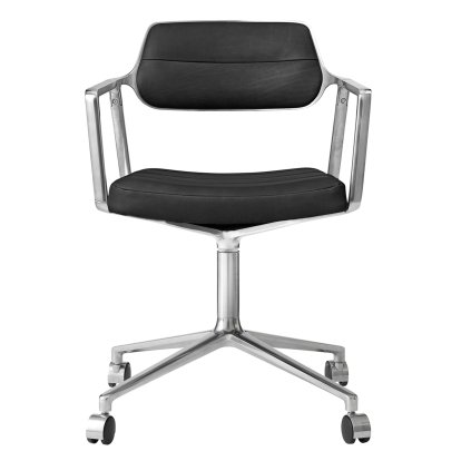 Swivel 453 Swivel Chair, Polished, Wheeled based, Black leather