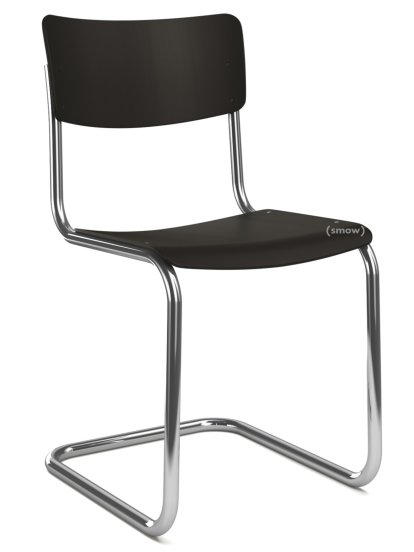 S 43 Classic Cantilever Chair, Chrome-plated frame, Lacquered beech, Deep black (RAL 9005), Without seat pad, Black plastic glides with felt
