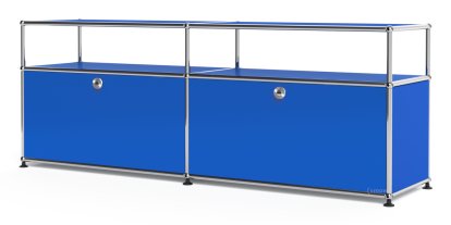 USM Haller Lowboard L with Extension, Customisable, Gentian blue RAL 5010, With 2 drop-down doors, With cable entry hole top centre