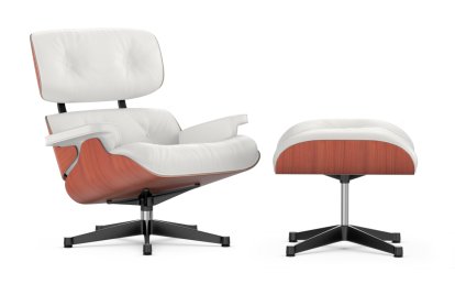 Lounge Chair & Ottoman, Cherry, Leather Premium F snow, 89 cm, Aluminium polished, sides black