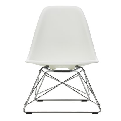 Eames Plastic Side Chair LSR, White RE, Without upholstery, Polished chrome