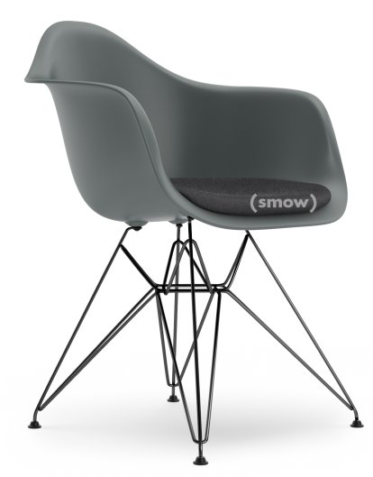 Eames Plastic Armchair RE DAR, Granite grey, With seat upholstery, Dark grey, Standard version - 43 cm, Coated basic dark