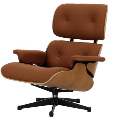 Lounge Chair, Cherry, natural , Lether Premium F cognac, 89 cm, Aluminium polished, sides black