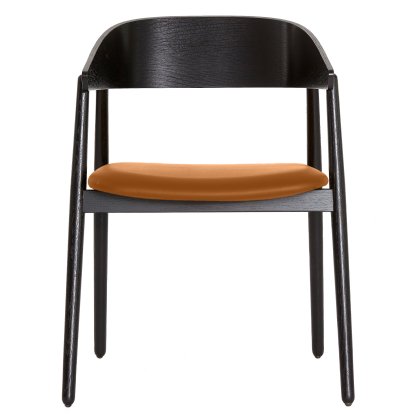 AC2 Dining Chair, Matt black lacquered oak, With seat upholstery, cognac leather