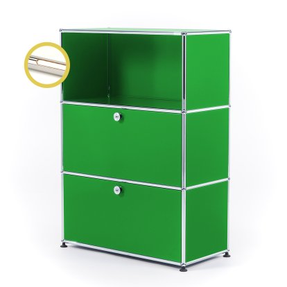 USM Haller E Highboard M with 2 Drop-down Doors and Compartment Lighting, USM green, Warm white