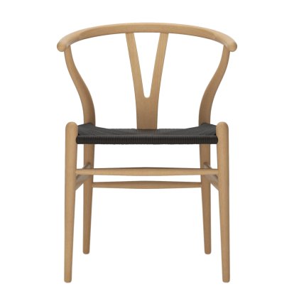 CH24 Wishbone Chair, Lacquered beech, Black mesh