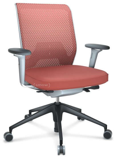ID Mesh, FlowMotion-with tilt mechanism, with seat depth adjustment, With 3D-armrests, 5 star foot , basic dark plastic, Soft grey, Silk mesh seat cover, diamond mesh back, Brick, Soft castors for hard floor surfaces