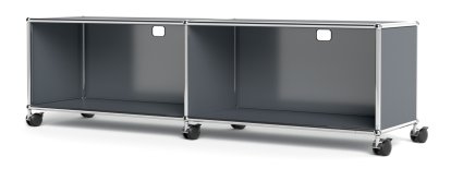 USM Haller TV-/HiFi-Lowboard, Customisable, Mid grey RAL 7005, With 2 drop-down doors, With cable entry hole top centre