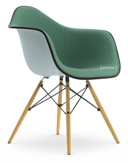 Eames Plastic Armchair DAW, Ice grey, With full upholstery, Mint / forest, Standard version - 43 cm, Ash honey tone
