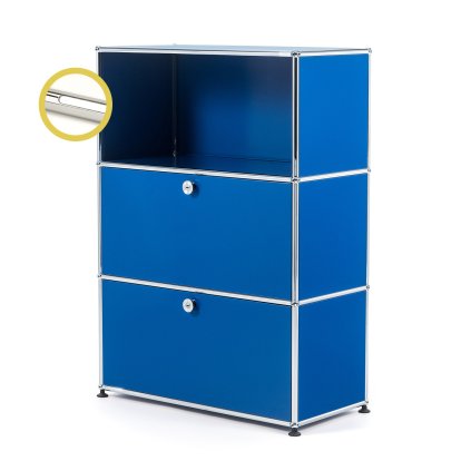 USM Haller E Highboard M with 2 Drop-down Doors and Compartment Lighting, Gentian blue RAL 5010, Cool white