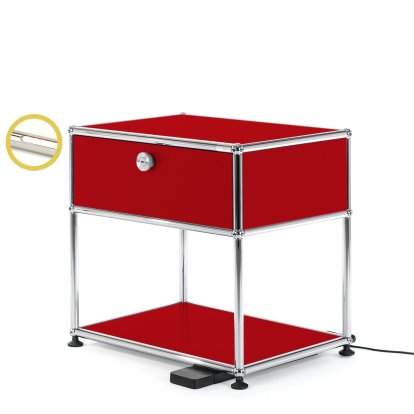 USM Haller Bedside Table with Dimmable Light, USM ruby red