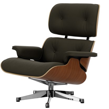 Lounge Chair, Walnut, natural, Lether Premium F khaki, 89 cm, Aluminium polished