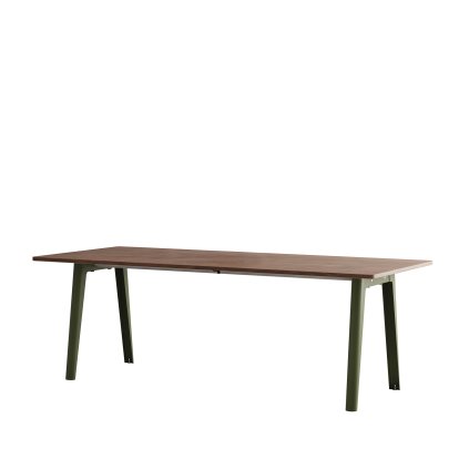 New Modern Dining Table Rectangular, Metal/Wood, 220 x 95 cm, Walnut finish, Rosemary green
