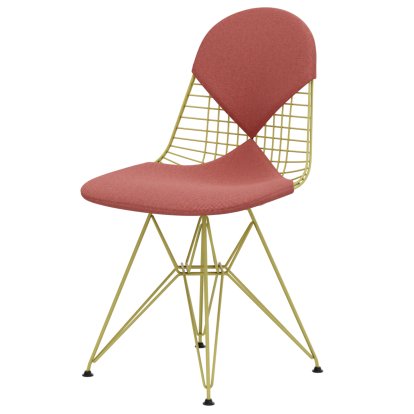Wire Chair DKR , Powder-coated citron, Seat and backrest cushion (Bikini), Poppy red / ivory