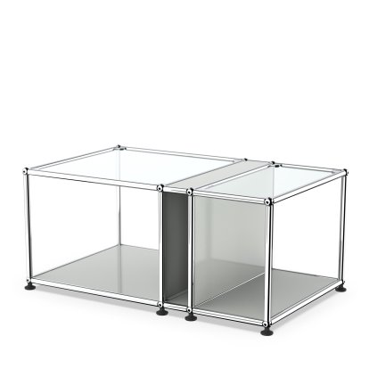 USM Haller side table with glass top and magazine compartment, Light grey RAL 7035