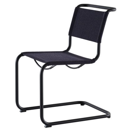 Details Thonet S 33 / S 34 V Fabric Cantilever Chair S 33 / S 34 V Fabric Cantilever Chair, Without armrests, Deep black matt powder coated, Fabric Cento deep - dark blue, Black plastic glides with felt