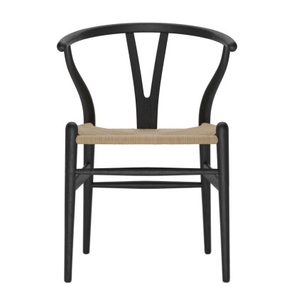 CH24 Wishbone Chair, Black lacquered oak, Nature mesh