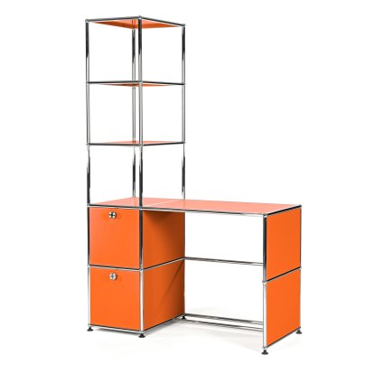 USM Haller desk with mit shelf unit, Pure orange RAL 2004