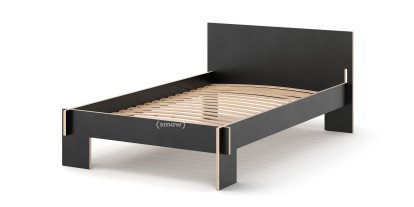 Siebenschläfer, 120 x 200 cm, With headboard, Black, With rollable slatted base