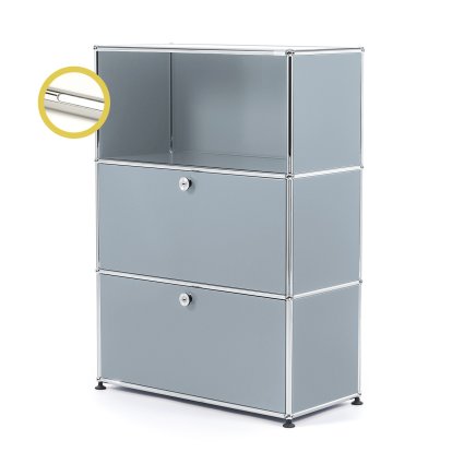 USM Haller E Highboard M with 2 Drop-down Doors and Compartment Lighting, USM matte silver, Cool white