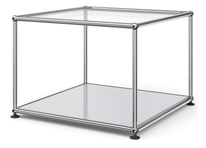 USM Haller Side Table 50, Upper panel glass, lower panel metal, Light grey RAL 7035