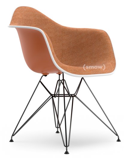 Eames Plastic Armchair DAR, Rusty orange, With full upholstery, Cognac / ivory, Standard version - 43 cm, Coated basic dark