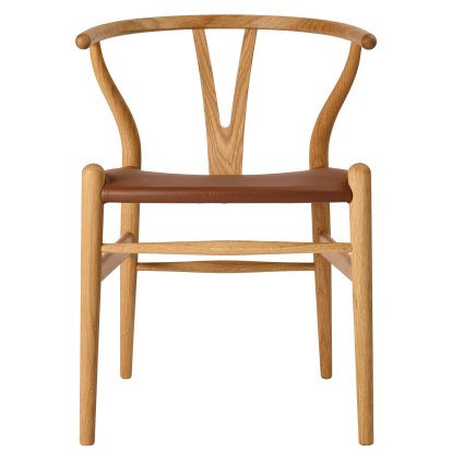 CH24P Wishbone Chair Leather, Oiled oak, Loke 7060