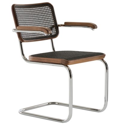 S 64 V Pure Materials Cantilever Chair, Walnut / dark melange, Chrome-plated, No glides