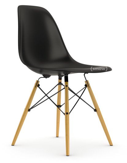 Details Vitra Eames Plastic Side Chair RE DSW Eames Plastic Side Chair RE DSW, Deep black, Without upholstery, Without upholstery, Standard version - 43 cm, Yellowish maple