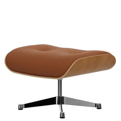 Lounge Chair Ottoman, Cherry, natural , Lether Premium F cognac, Aluminium polished