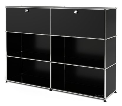USM Haller Highboard L, Customisable, Graphite black RAL 9011, With 2 drop-down doors, Open, Open