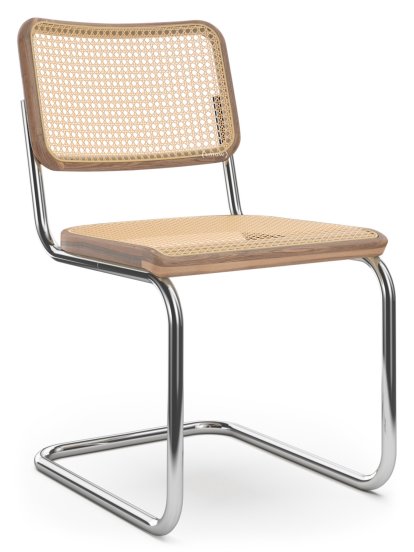 S 32 V / S 64 V Pure Materials Cantilever Chair, Lacquered walnut, Chrome-plated, Without armrests, Black plastic glides with felt