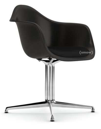 Eames Plastic Armchair DAL, Deep black, With seat upholstery, Nero, Aluminium polished, New seat height (43,0 cm)