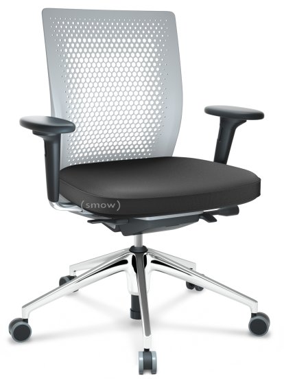 ID Air, Soft grey, Plano fabric-69 dark grey, Basic dark, 5 star foot, polished aluminium, With 2D armrests, Hard castors for carpets