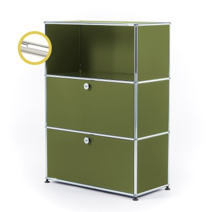 USM Haller E Highboard M with 2 Drop-down Doors and Compartment Lighting, Olive green RAL 6003, Cool white