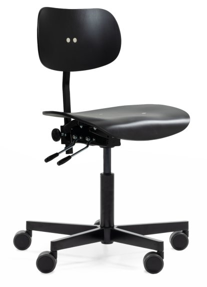 S 197 R20, Without armrests, Black stained beech, Matt black powder-coated, Standard castors black for carpet