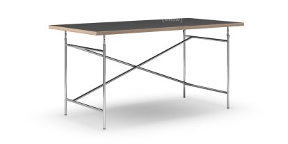 Eiermann Table, Linoleum black (Forbo 4023) with oak edge, 160 x 80 cm, Chrome, Vertical,  offset (Eiermann 2), 135 x 66 cm