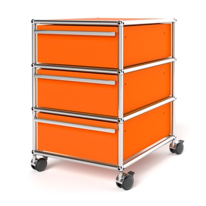 USM Haller Mobile Pedestal with 3 Drawers Type I (with Counterbalance), No locks, Pure orange RAL 2004
