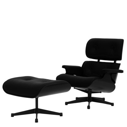 Lounge Chair & Ottoman, Chestnut black, Leather Premium F nero, 84 cm - Original height 1956, Black powdercoated