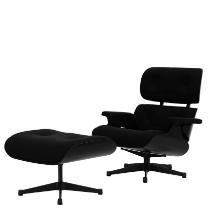 Eames Lounge Chair & Ottoman Calma, Chestnut black, Calma, dark anthracite, 84 cm - Original height 1956, Black powdercoated