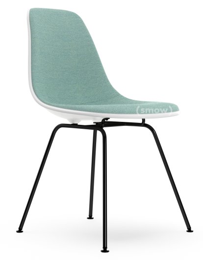Eames Plastic Side Chair RE DSX, White non-RE, With full upholstery, Ice blue / ivory, Standard version - 43 cm, Coated basic dark